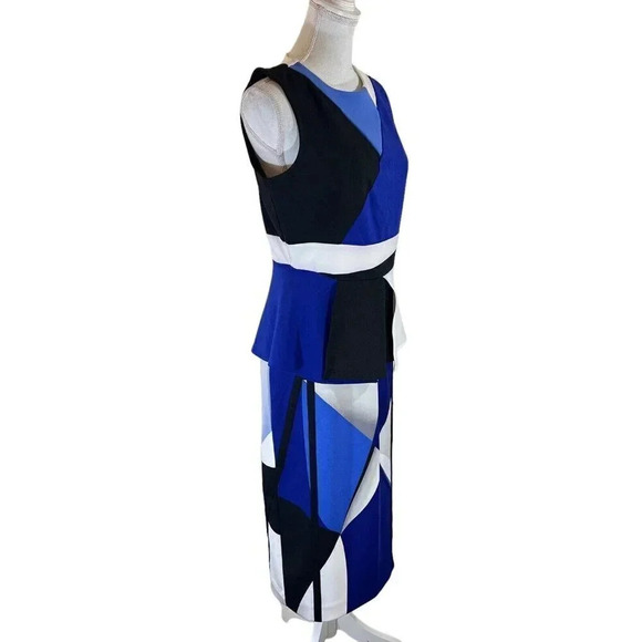 Worthington Skirt and Peplum Top Suit Set Medium Geometric Periwinkle White Blue - Picture 2 of 13